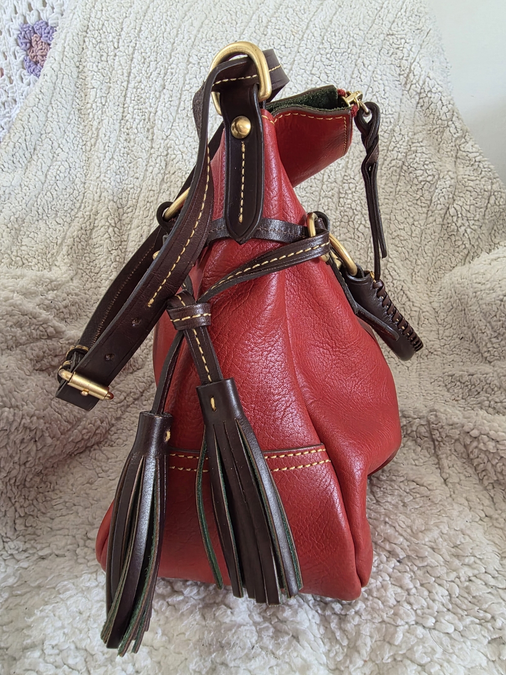 Dooney & Bourke Florentine Stanwich Satchel Red Brown Tmoro Trim NWOT - Picture 6 of 16